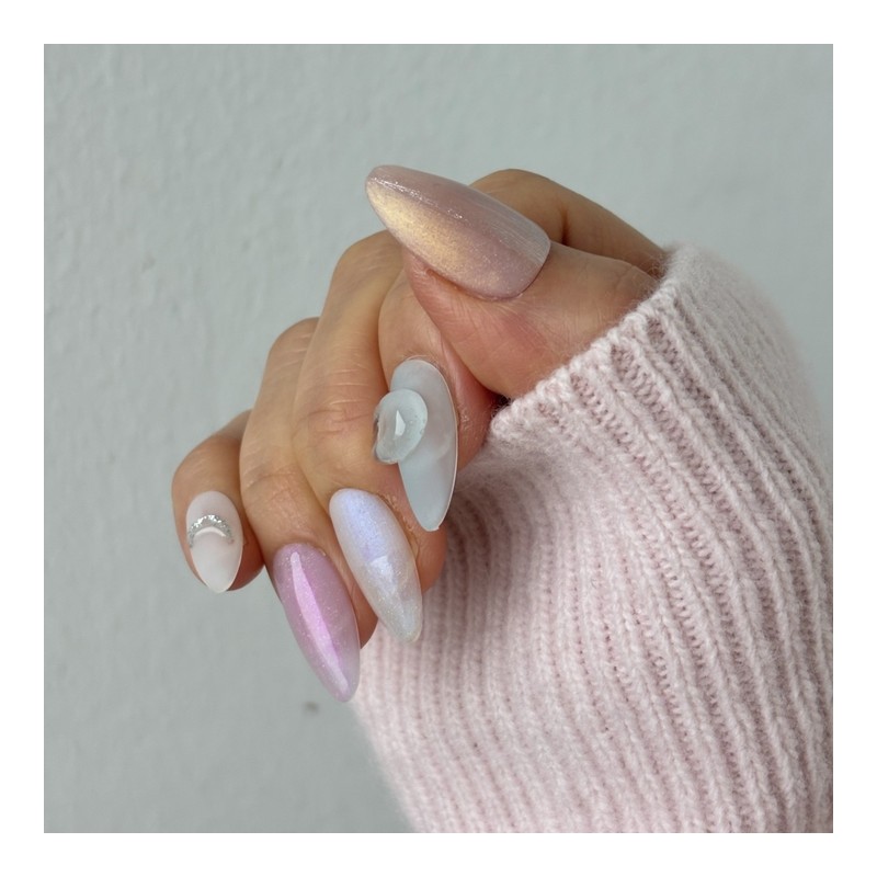 Matte Transparent Pebble Handmade Nail Tips Milky Way Nuance Square