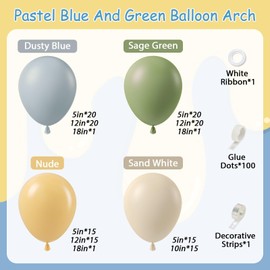 Vicduotex 146pcs Dusty Blue and Green Balloon Arch Garland Kit, Pastel Blue Sage Green Nude Sand White Latex Balloons for Bear Themed Birthday Wedding Baby Shower Party Decorations