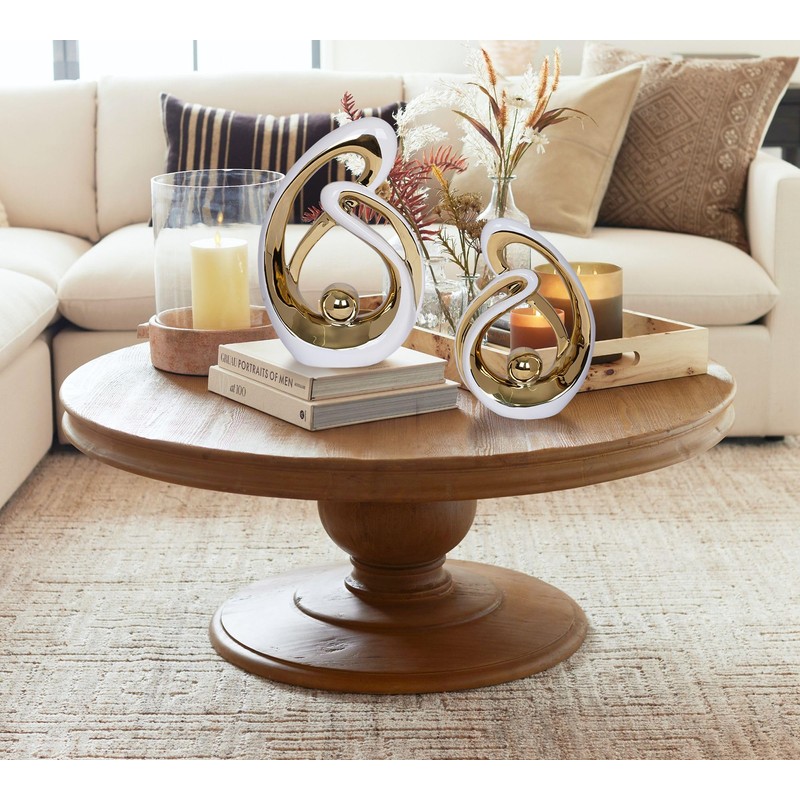 2 PCS White Gold Decor Accent Ceramic Statue White Mid