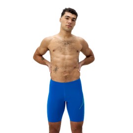 Speedo Men's Hyperboom Placement Jammer | Swim Training | Fitness | Chlorine Resistant, Black/Alfalfa Green, 34