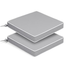 Crestlive Products Outdoor Chair Cushions Set of 2, 17W x17D x2.5T Patio Chair Cushion Set with 30D Foam and Straps, Waterproof and Fade Resistant Patio Furniture Cushions Replacement, Grey