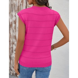 AKEWEI Sweater Tank Tops for Women Vest V-Neck Dressy Knitted Sleeveless Pullover Casual Cap Sleeve Top 2025 Summer Fashion(Hot Pink,M)