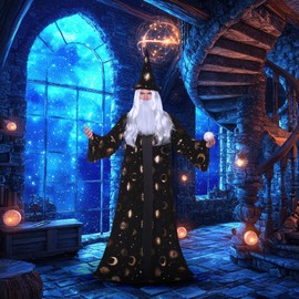 UNDERWRAPS Men's Celestial Wizard Robe Costume With Attached Cover Panel And Matching Hat