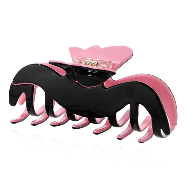 Ypkia French Hair Claw Large Black Hair Clips Women's Strong Hold Hair Clips for Medium Thick Thin Hair Accessories Girls Women (Black + Pink)