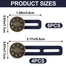 Isslly 10 Pcs Jean Button Extenders, Pants Waist Adjuster, Elastic Waistband Extenders for Tight Jeans, Pants, Waist, No Sew, Easy to Use, 2 Sizes (1.38in, 2.17in)