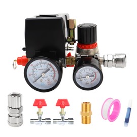 Air Compressor Pressure Switch, 90-120 psi Pressure Switch for Air Compressor, Heavy-Duty 4-Way Pressure Switch with 0-180 PSI Air Compressor Regulator,Safety Valve & ON/OFF Lever