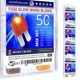 CARAX Glow Fuse – Premium Fuse Micro 2 Blade APT/ATR – 50 pcs. Assortment Kit – Glow When Blown LED Automotive Fuse – Smart Auto Glow Fuse Easy Identification – Mix 50 pcs.