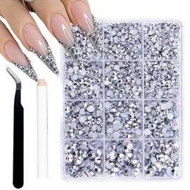 1Box Nail Art Rhinestone Silver Round Beads Flatback Gems 3D Nail Art Charms for Manicure Face Art DIY Crafts Jewelry Shoes Clothes Accessories
