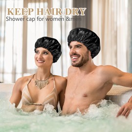 Shower Caps for Women, Extra Large Adjustable Waterproof Reusable Shower Cap, Hair Cap for Shower Hat for Women Girls Long Thick Hair, Bath Caps for Hair Protection