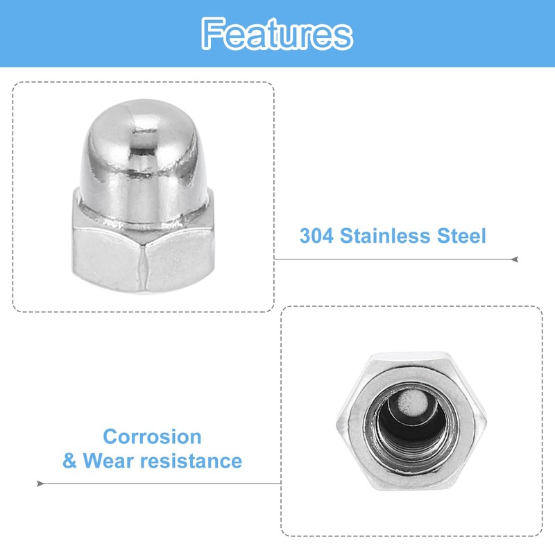 uxcell M6x1.0 Acorn Cap Nuts, 10Pcs 304 Stainless Steel Dome