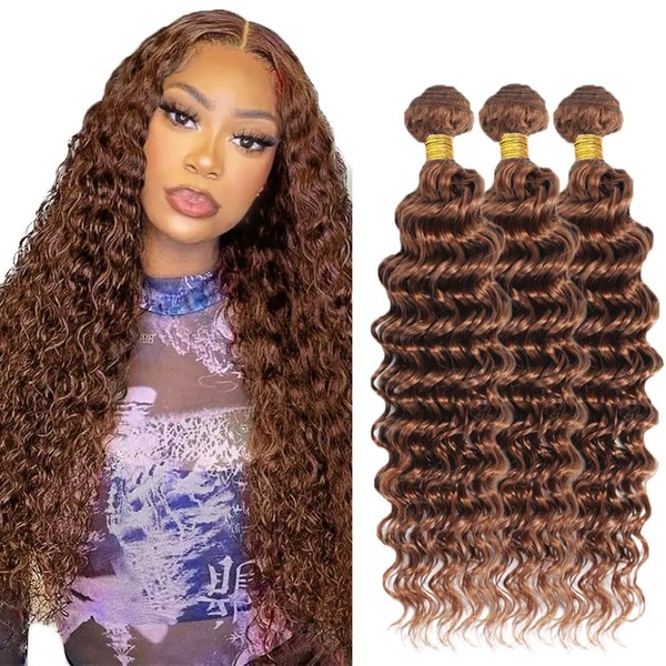30 32 34 Inch Brown Deep Wave Bundles Human Hair