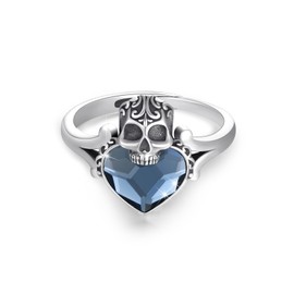 PARYFO Skull Ring 925 Sterling Silver Crystal Skull Ring Gothic Ring Adjustable Skull Jewellery Gifts for Men Women Unisex Sterling Silver, Sterling Silver Crystal