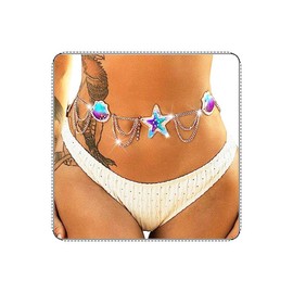 Cosydays Shell Belly Chain Starfish Waist Chains Layered Shiny Body Chain Jewelry Mirrored Summer Beach Bikini Chain Accessories for Women and Girls (Silver-Layered)