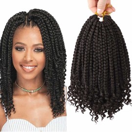6 Packs Crochet Box Braids Curly Ends 10 Inch Crochet Braid Hair Bohemian Box Braid Crochet Hair for Black Women (4#, 10 Inch)