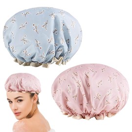 Pack of 2 Satin Hair Caps, Double Layer, Satin Shower Cap, Waterproof Elastic Shower Cap, Reusable Double Layer Sleep Cap for Curls, Women and Girls, Home, Hotel, Travel