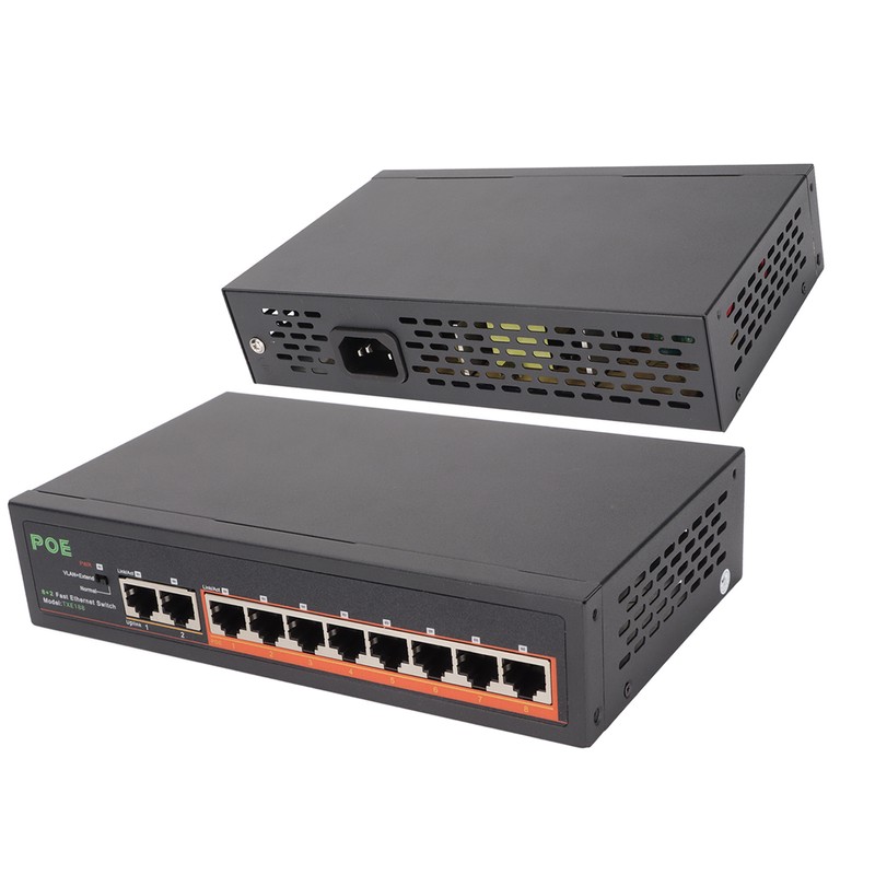 PoE Switch 8 Ports 10/100Mbps 90W RJ45 Adaptive Port LED