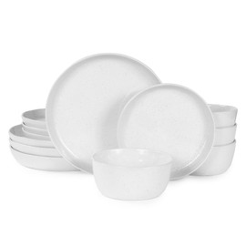 YINSHINE 12 Pieces Plate and Bowl Sets,Stoneware Dinnerware Sets,Service for 4,Ceramic Kitchen Dinner Set,Porcelain Dishes Set,Microwave&Dishwasher Safe,White