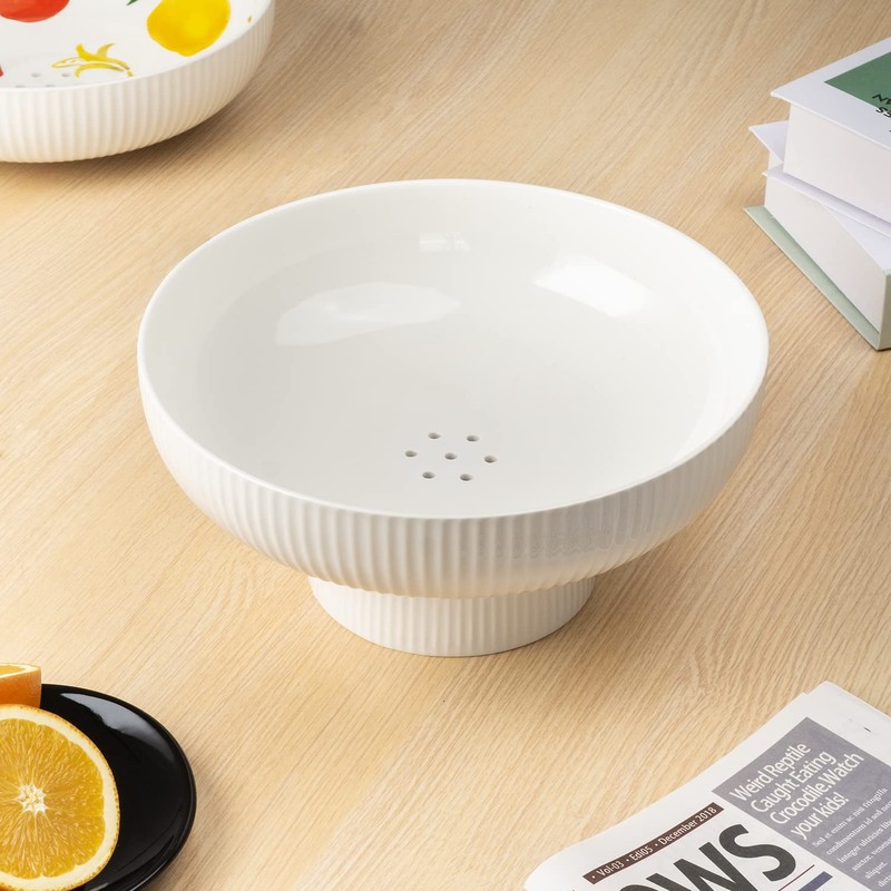 Magclay Ceramic Fruit Bowl with Draining Holes, 10" Large Fruit