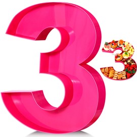 Mifoci 13.7" Hot Pink Cardboard Number for Charcuterie Graduation Cupcake Fillable Paper Mache Chocolate Candy Gifts(Number 3)