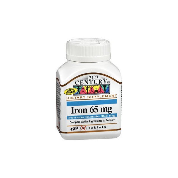 21st Century Iron 65 mg with Ferrous Sulfate 325 mg - 100 Tablets, Pack of 6