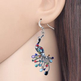 BONSNY Enamel Metal Cute Floral Spring Summer Peacock Earrings for Women Girls Dangle Jewelry Novelty Funny Charms (Muiti)