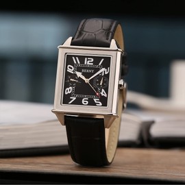 BERNY Square Watches for Men Swiss Movement Quartz Watch Rectangular Calendar Leather Strap Watch - Gold