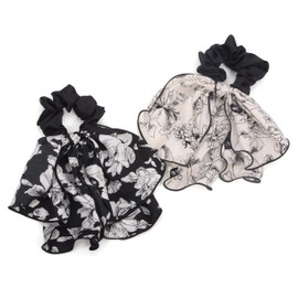 BIANHUAN シュシュ リボン 大人 黒 大きめ 詰め合わせ シルク ボリューム 2本セット 可愛い 高級 ヘアアクセサリー オーガンジー カジュアル おしゃれ