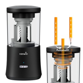 tenwin Electric Pencil Sharpener, Fully Automatic Pencil Sharpener for 6-8mm Colored Pencils, Hands-Free Rechargeable Sharpener, Fast Sharpening, No Uneven Tips, Also for Short Pencils, Black