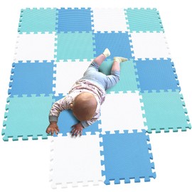 MQIAOHAM 18 pcs Children Foam Play mat playmat Gym Rug Baby Toddler mats for Infants Play-mat Kid Portable edu Soft Kids infantino Tiles Toddlers Floor Large Carpet Outside White Blue Green 101107108