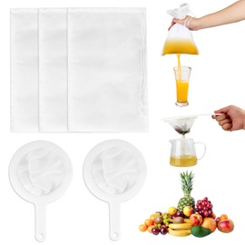 Sieve Fine, Nut Milk Bag, Pack of 3 Reusable Straining Cloths 20 x 30 cm, 2 Pieces Sieve Kitchen with Handle 200/400 Mesh, Suitable for Nut Milk, Cheese, Coffee, Yogurt, Juice