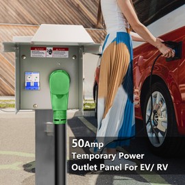 50 Amp RV Outlet Box with Breaker RV Electrical Panel 50-Amp Receptacle with Breaker Enclosed, Temporary Power Outlet Panel Lockable and Weatherproof for RV Camper Travel Trailer Motorhome