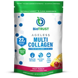 BioTrust Ageless Multi Collagen Peptides Powder – 5 Types (I, II, III, V, X) – Fruit Punch Collagen Powder for Women & Men – Hydrolyzed Protein – Grass Fed Beef, Fish, Chicken, Eggshell Membrane