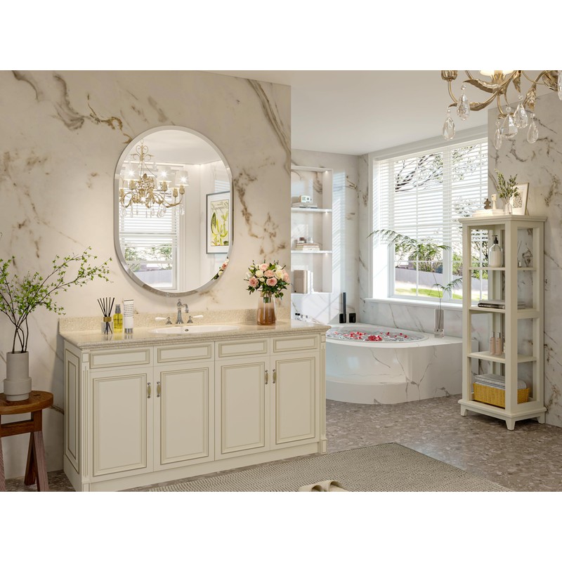 JIINGYO Frameless Oval Mirror, 22"x30" Beveled Oval Bathroom Vanity Mirrors