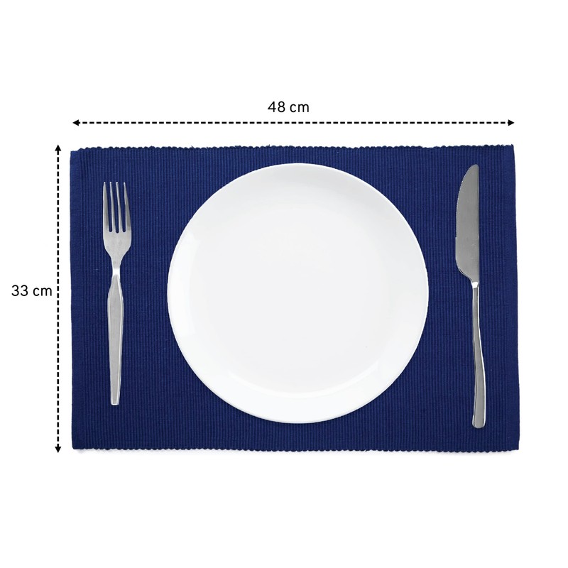 Encasa Ribbed Table Placemats (Set of 6) - Solid Blue
