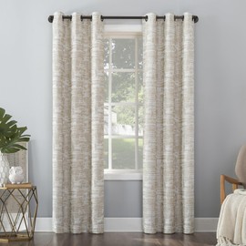 Sun Zero Parrish Distressed Grid Thermal Extreme 100% Blackout Grommet Curtain Panel, 40" x 63", Linen