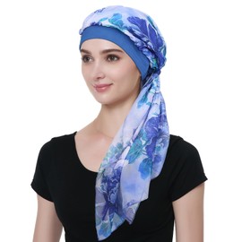 Alnorm Chemo Head Scarf for Women Girls Skull Cap Long Style Greenish Blue
