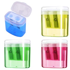 Pencil Sharpener with Container, Pencil Sharpener, Colorful Double Hole Pencil Sharpener and Manual Pencil Sharpener, Oval Sharpener for School and Office, Pack of 4
