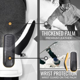 devembr Ski Mittens with Wrist Guards and Undercuff Design, Snowboard Mittens Touchscreen, White, S