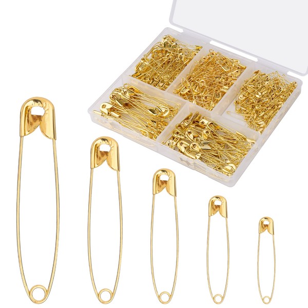 KINBOM 350 Pcs Safety Pins, 22/32/38/45/55mm Metal Safety Pins Assorted