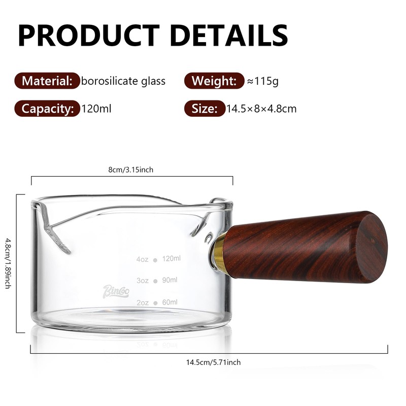 Espresso Shot Glasses with Wood Handle - 120ml Glass Coffee
