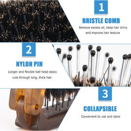 Travel Folding Hair Brush, Ancable Collapsable Portable Pocket Boar Bristle Hair Brush for Thin Thick Hair, Mini HairBrushfor Men Women Kids Thick Thin Curly Straight Wet Dry Hair Restore Shine
