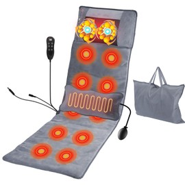 KOCASO Full Body Massage Mat with Heat with Inflatable Head Pillow Electric Vibration Massage Pad Back Massager for Chair 10 Motors 9 Modes 3 Heat Levels Lumbar Pillow for Women Men Home Office Gift