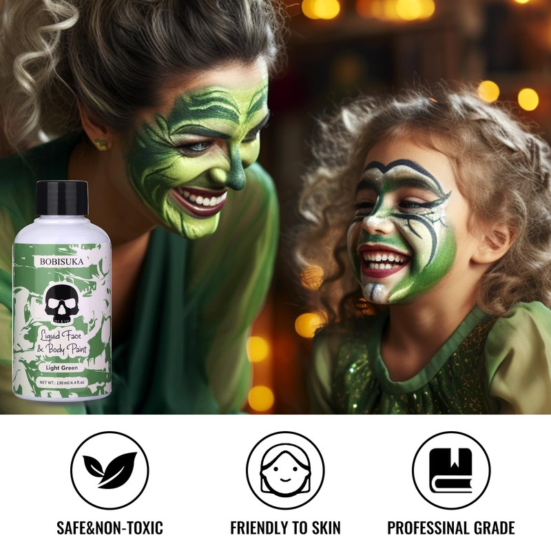 BOBISUKA Light Green Face Body Paint Liquid Texture Washable Non