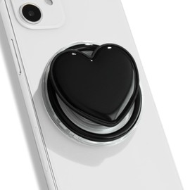 On The Grip Magnetic Cute Solid Macaron Color Heart Shape Collapsible Mobile Phone Grip Stand Holder for Smartphone Tablet Cell Phone Accessory (Magnetic Type, Black)