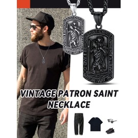 St. Christopher Dog Tag Necklace for Men Male Catholic Patron Pendant with 22inches Chain Customize Available