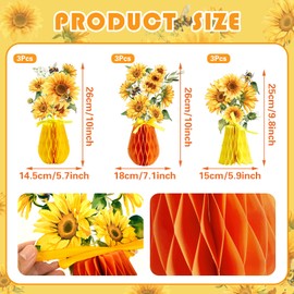 SUNBEAUTY Pack of 9 Sunflower Honeycomb Balls Decoration, Flower Birthday Party Decorations Sunflowers Honeycomb Table Decorations for Girls Birthday Baby Shower Wedding