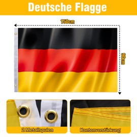 SPINNE LUCAS Germany Flag 150 x 90 cm, Germany Flag with Brass Eyelets, Bright Colours, German Flag for Football Euro Euro National Day Bar Party Decoration