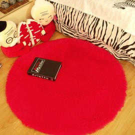 Eleoption Round Soft Shaggy Microfiber Area Rug, Anti-skid Floor Mat Room Carpets for Kids Room Children Playroom Living Room Bedroom Chair Cushion, 100cm, Red