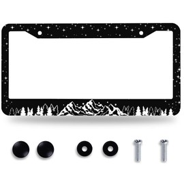 Forest Mountains License Plate Frame Waterproof 2 Holes Aluminum Starry Sky License Plate Frames for Men Women Universal Car Accessories Decor License Plate Holder 12.3x6.3 in