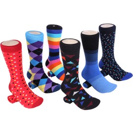 Marino - Calcetines de vestir para hombre, calcetines divertidos y coloridos para hombres, calcetines de algodón funky - Paquete de 6, Colección Fun, 13-15
